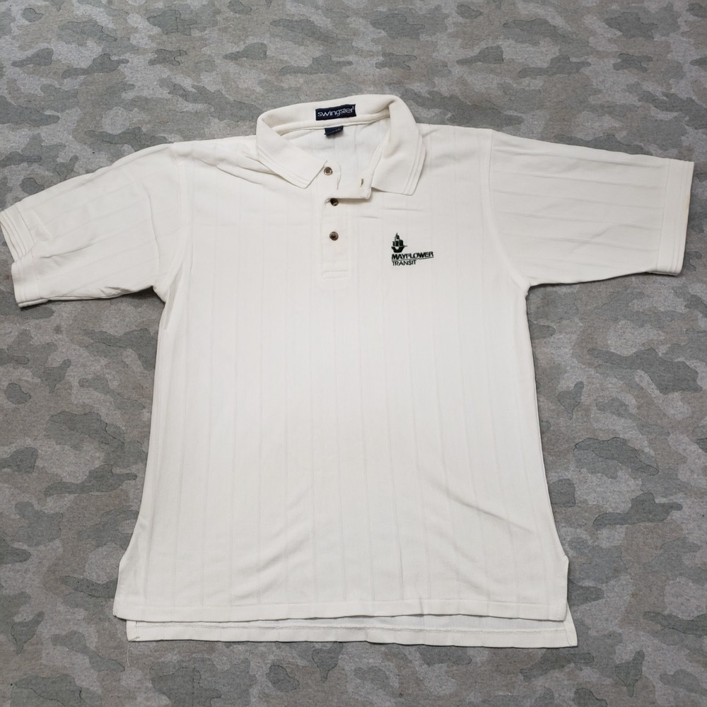 Vintage Swingster Polo Shirt Mens Medium Beige Short Sleeve